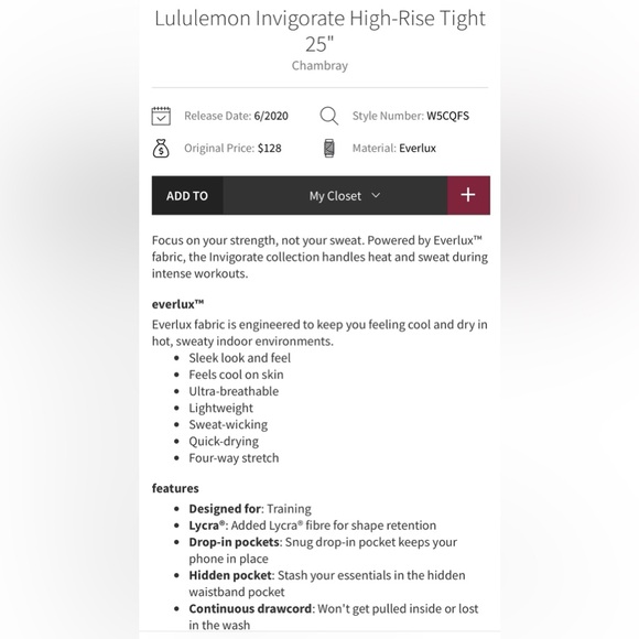 Lululemon Invigorate High Rise Tights Leggings 25” With Pockets Chambray Size 2 - Picture 12 of 12